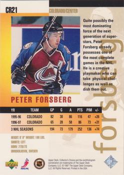 1997-98 Collector's Choice - You Crash the Game Exchange #CR21 Peter Forsberg Back