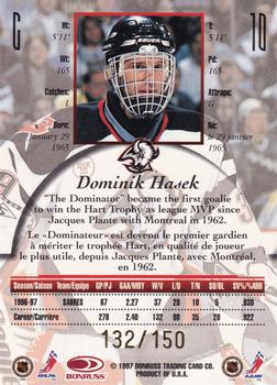 1997-98 Donruss Canadian Ice - Dominion Series #10 Dominik Hasek Back
