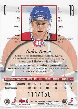 1997-98 Donruss Canadian Ice - Dominion Series #19 Saku Koivu Back