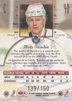 1997-98 Donruss Canadian Ice - Dominion Series #40 Mats Sundin Back