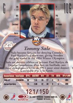 1997-98 Donruss Canadian Ice - Dominion Series #106 Tommy Salo Back