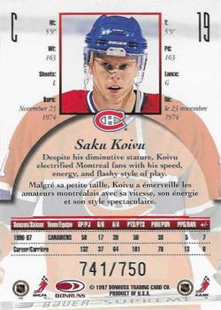 1997-98 Donruss Canadian Ice - Provincial Series #19 Saku Koivu Back