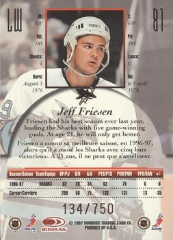 1997-98 Donruss Canadian Ice - Provincial Series #81 Jeff Friesen Back