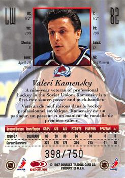 1997-98 Donruss Canadian Ice - Provincial Series #82 Valeri Kamensky Back