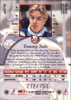 1997-98 Donruss Canadian Ice - Provincial Series #106 Tommy Salo Back