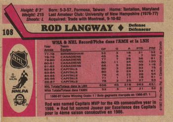 1987-88 O-Pee-Chee #108 Rod Langway Back