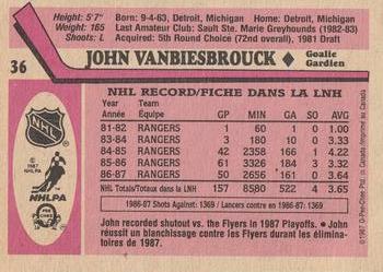 1987-88 O-Pee-Chee #36 John Vanbiesbrouck Back