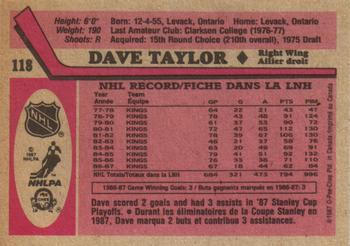 1987-88 O-Pee-Chee #118 Dave Taylor Back