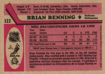 1987-88 O-Pee-Chee #122 Brian Benning Back
