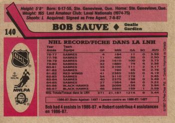 1987-88 O-Pee-Chee #140 Bob Sauve Back