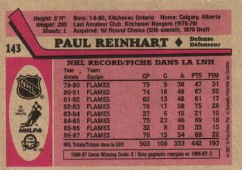 1987-88 O-Pee-Chee #143 Paul Reinhart Back