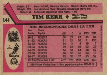 1987-88 O-Pee-Chee #144 Tim Kerr Back