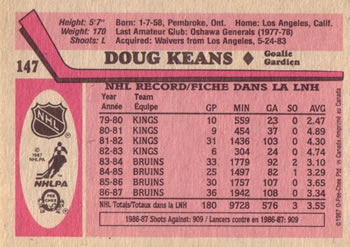 1987-88 O-Pee-Chee #147 Doug Keans Back