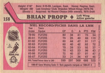 1987-88 O-Pee-Chee #158 Brian Propp Back