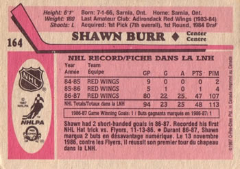 1987-88 O-Pee-Chee #164 Shawn Burr Back