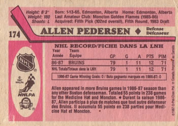 1987-88 O-Pee-Chee #174 Allen Pedersen Back