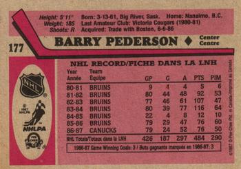 1987-88 O-Pee-Chee #177 Barry Pederson Back