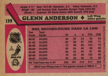 1987-88 O-Pee-Chee #199 Glenn Anderson Back