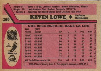 1987-88 O-Pee-Chee #200 Kevin Lowe Back