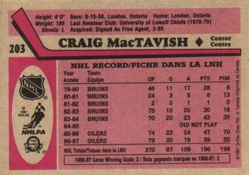 1987-88 O-Pee-Chee #203 Craig MacTavish Back