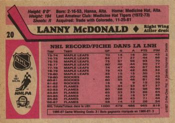 1987-88 O-Pee-Chee #20 Lanny McDonald Back