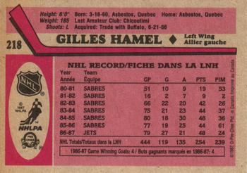 1987-88 O-Pee-Chee #218 Gilles Hamel Back