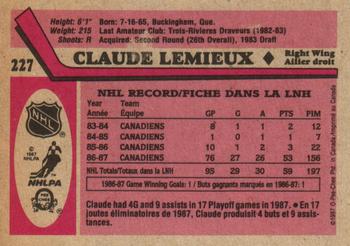 1987-88 O-Pee-Chee #227 Claude Lemieux Back