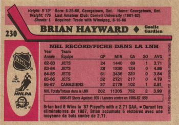 1987-88 O-Pee-Chee #230 Brian Hayward Back