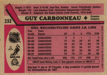 1987-88 O-Pee-Chee #232 Guy Carbonneau Back