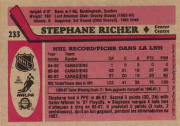 1987-88 O-Pee-Chee #233 Stephane Richer Back