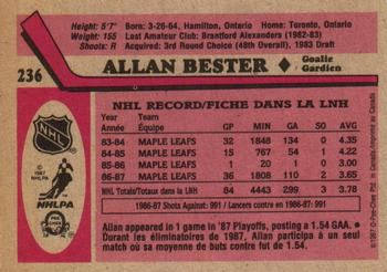 1987-88 O-Pee-Chee #236 Allan Bester Back