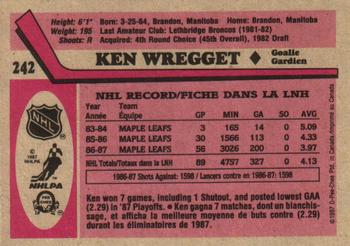 1987-88 O-Pee-Chee #242 Ken Wregget Back