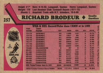 1987-88 O-Pee-Chee #257 Richard Brodeur Back