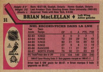 1987-88 O-Pee-Chee #31 Brian MacLellan Back