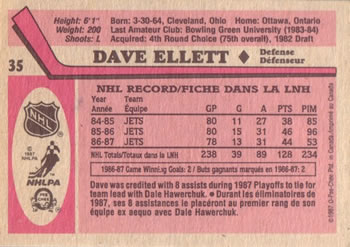 1987-88 O-Pee-Chee #35 Dave Ellett Back