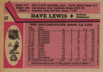 1987-88 O-Pee-Chee #37 Dave Lewis Back
