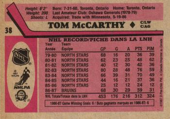 1987-88 O-Pee-Chee #38 Tom McCarthy Back