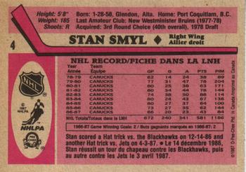 1987-88 O-Pee-Chee #4 Stan Smyl Back