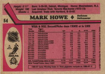 1987-88 O-Pee-Chee #54 Mark Howe Back