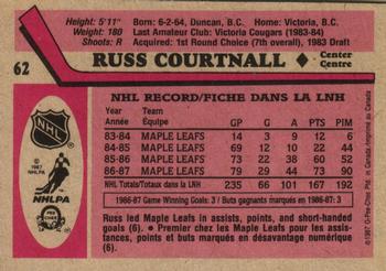1987-88 O-Pee-Chee #62 Russ Courtnall Back