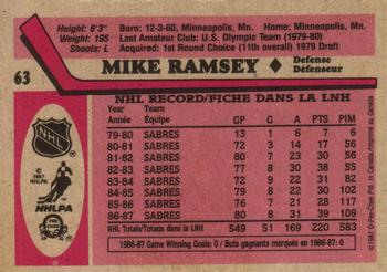 1987-88 O-Pee-Chee #63 Mike Ramsey Back