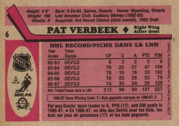 1987-88 O-Pee-Chee #6 Pat Verbeek Back
