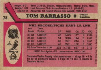 1987-88 O-Pee-Chee #78 Tom Barrasso Back