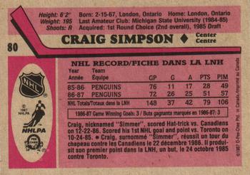 1987-88 O-Pee-Chee #80 Craig Simpson Back