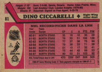 1987-88 O-Pee-Chee #81 Dino Ciccarelli Back