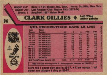 1987-88 O-Pee-Chee #96 Clark Gillies Back