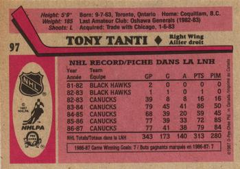 1987-88 O-Pee-Chee #97 Tony Tanti Back