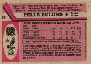 1987-88 O-Pee-Chee #98 Pelle Eklund Back
