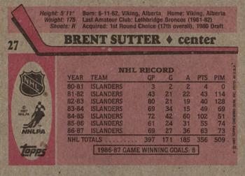 1987-88 Topps #27 Brent Sutter Back