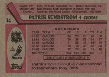 1987-88 Topps #34 Patrik Sundstrom Back